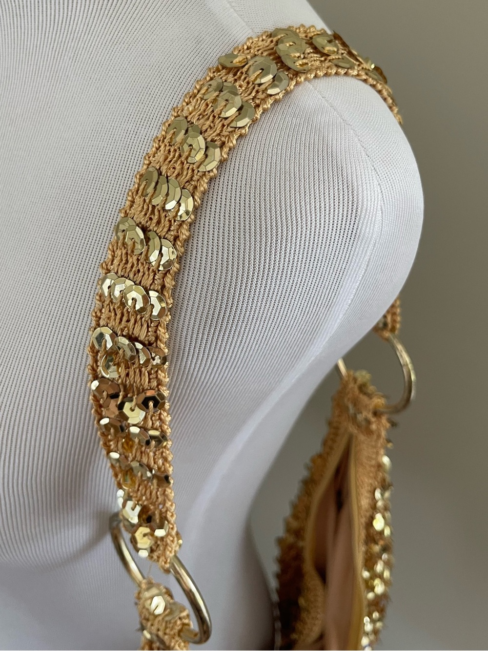 Fashion Express Gold Sequin Crochet Hobo Shoulder Bag Y2K - Picture 3 of 16